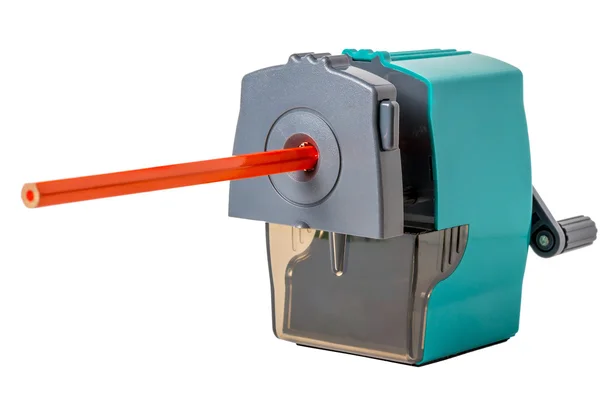 Orange pencil and mechanical sharpener — Stock Photo, Image