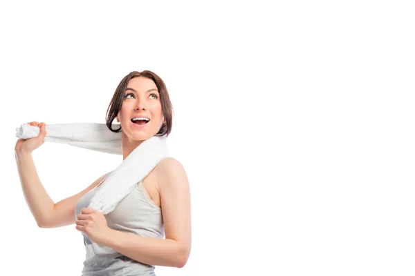 Portrait of a girl with a towel and place for an inscription — Stock Photo, Image