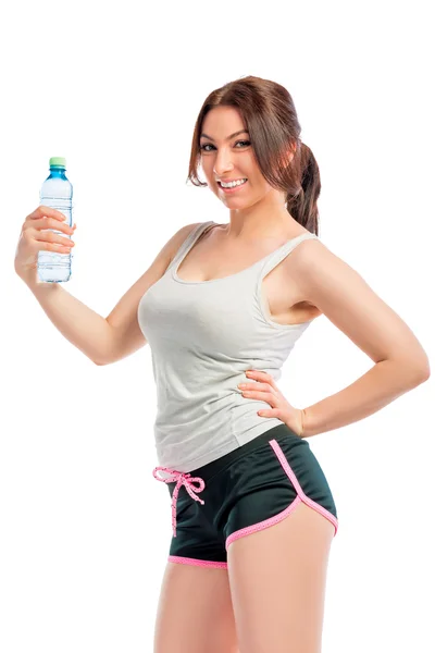 Ευτυχισμένος αθλήτρια με ένα μπουκάλι του καθαρού νερού — Φωτογραφία Αρχείου