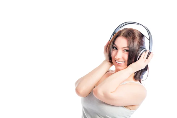 Ελκυστική κοπέλα 30 ετών στα ακουστικά — Φωτογραφία Αρχείου