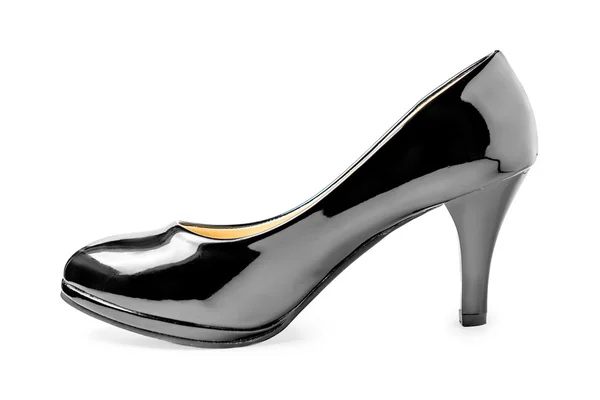 One new black patent leather shoes on a white background — Stock Photo, Image