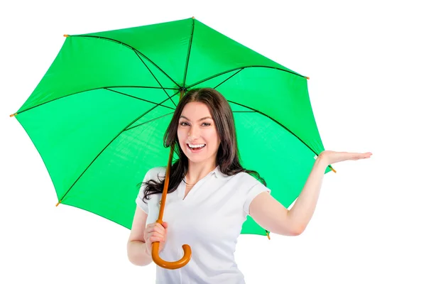 Femme sous le parapluie mettre sa main isolée — Photo