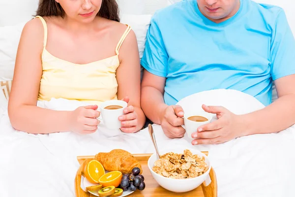 A tray with breakfast for young couples — Stock Photo, Image