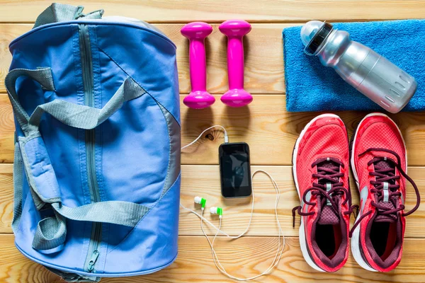 spor malzemeleri üstten görünüm kullanıma hazırdır