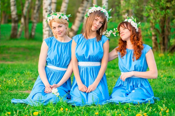 Beautiful girls on the green grass in the park Royalty Free Stock Images