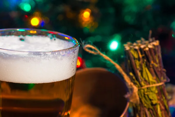 Glass of light beer foam closeup — Stock Photo, Image