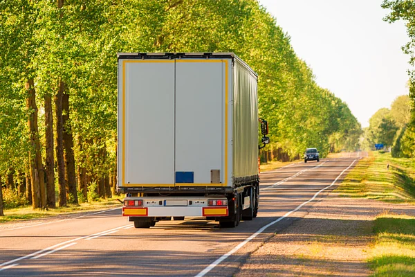 Vrachtwagen op een landelijke weg in zomerdag — Stockfoto