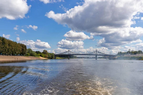 Tver Região Tver Caminhe Pelo Volga Vistas Antiga Ponte Volga — Fotografia de Stock