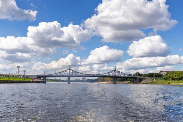 Tver Tver Régió Sétálj Végig Volgán Kilátás Régi Volga Hídra — Stock Fotó