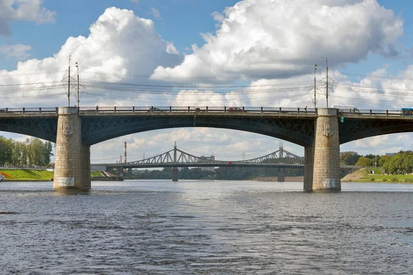 Tver Região Tver Caminhe Pelo Volga Vista Ponte Novo Volga — Fotografia de Stock