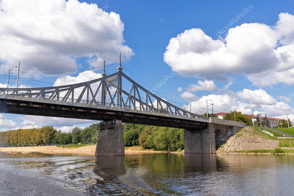 Tver. Tver region. Walk along the Volga. Views of the old Volga bridge and the embankment of Afanasy Nikitin