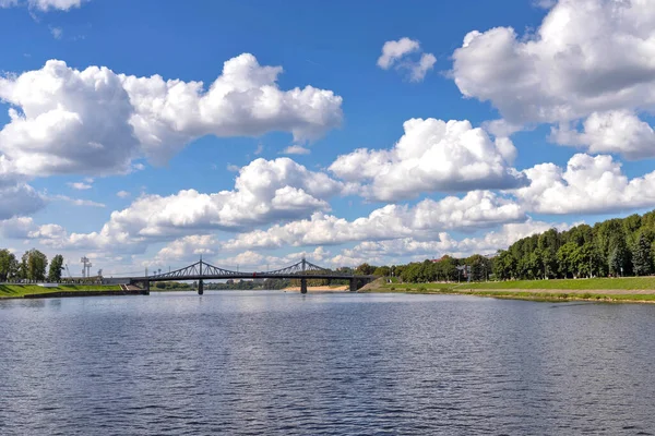 Tver Tver Régió Sétálj Végig Volgán Kilátás Régi Volga Hídra — Stock Fotó