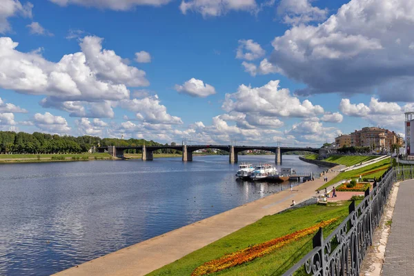 Tver Región Tver Camina Por Volga Vista Del Puente Del — Foto de Stock