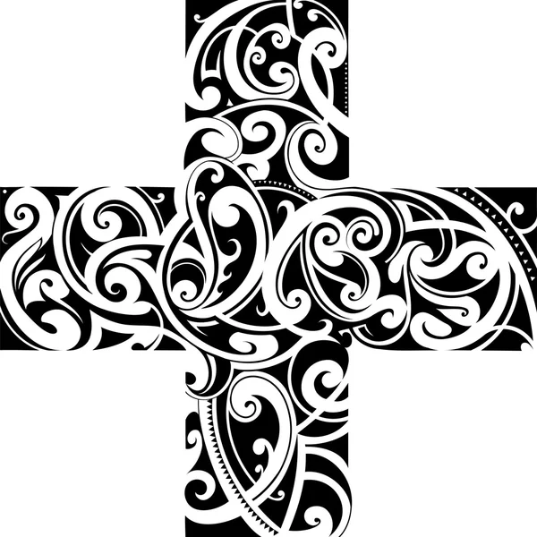Maori forme croix de tatouage style — Image vectorielle