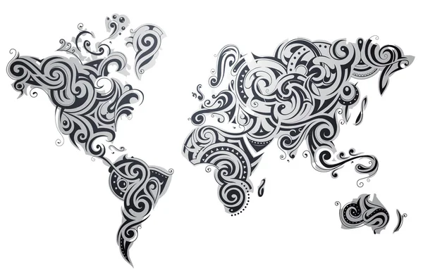 Decorative world map ornament — Stock Vector