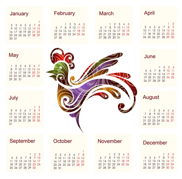 Calendario para 2017 con Gallo — Archivo Imágenes Vectoriales