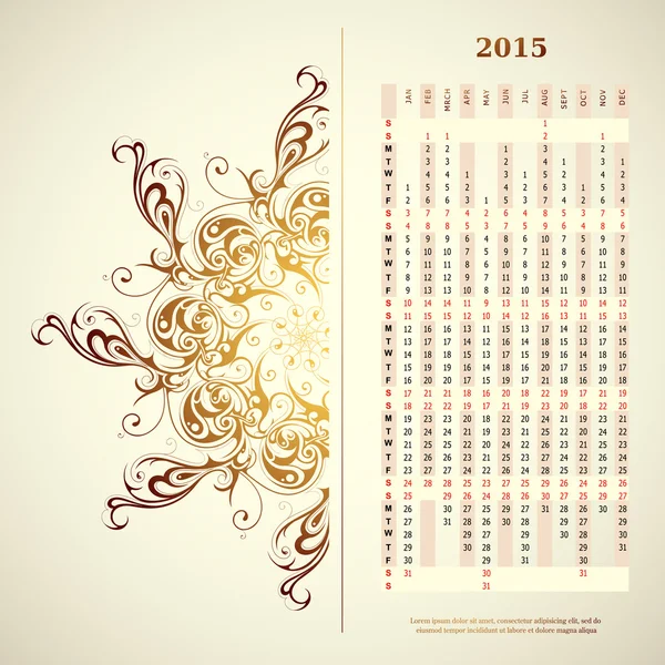 Calendario 2015 — Vector de stock