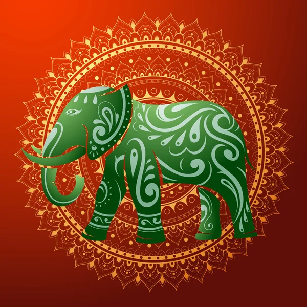 Elefante indiano com ornamento étnico — Vetor de Stock