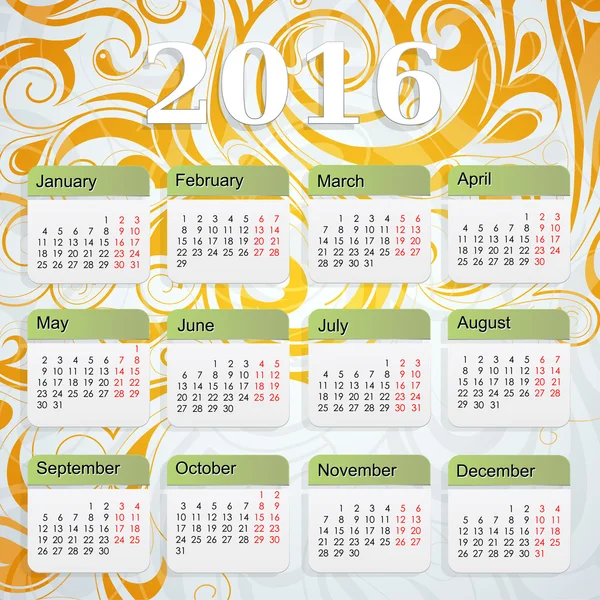 Jahr 2016 Kalender — Stockvektor