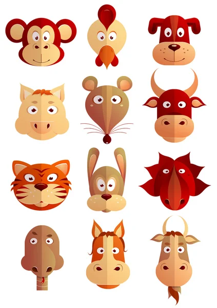 Chinese zodiac symbols as cartoon animals — Stock Vector