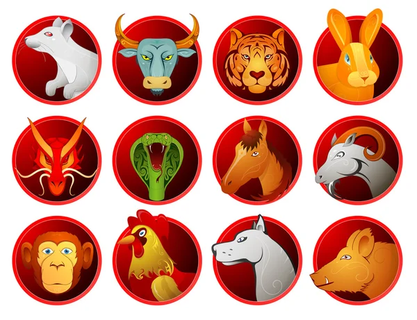 Simboli zodiacali cinesi — Vettoriale Stock
