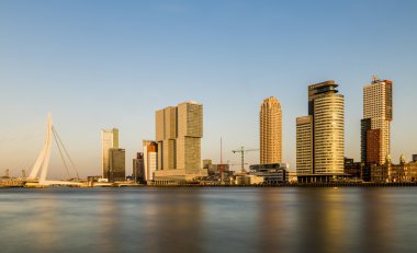 Rotterdam Wilhelminapier köprü akşam ışığı ile