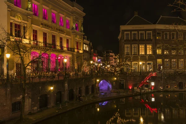 Utrecht op nacht Ganzenmarkt — Stockfoto