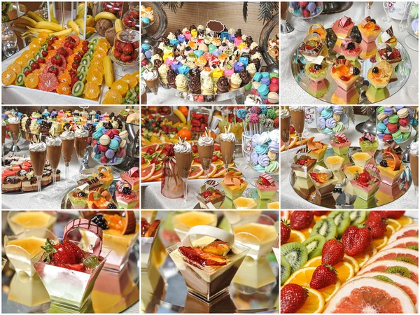 Düğün dekorasyon pastel ile cupcakes, meringues, kekler ve macarons renkli. zarif ve lüks olay renkli kurabiye aranjmanı. Düğün tatlı macaroons ile — Stok fotoğraf