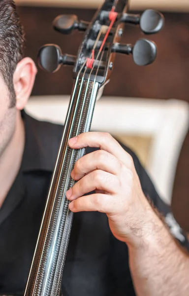 Man playing the cello, hand close up. Cello orchestra musical instrument playing cellist musician — Stock Photo, Image