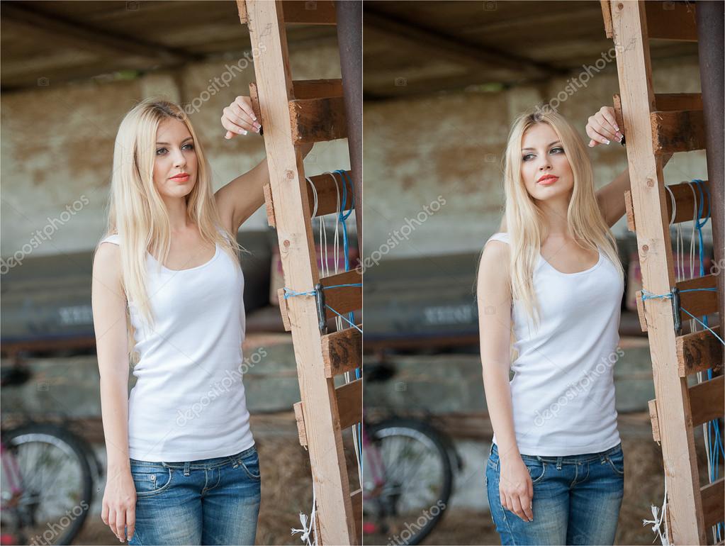 beautiful girl wear jeans top