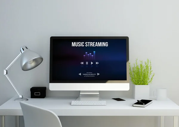 Website de streaming de música de computador na tela — Fotografia de Stock