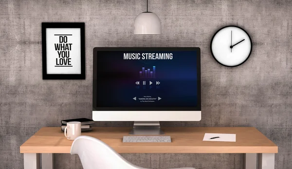 Music streaming website on screen computer — Stock Photo, Image