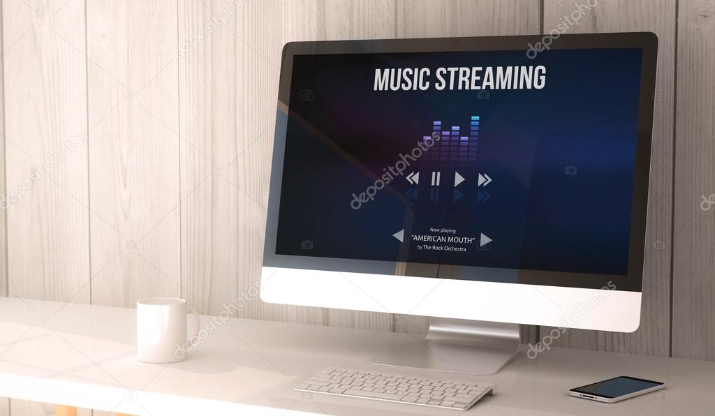 desktop computer music streaming on screen