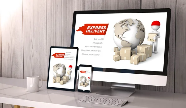 Perangkat responsif dengan pengiriman ekspres secara online — Stok Foto