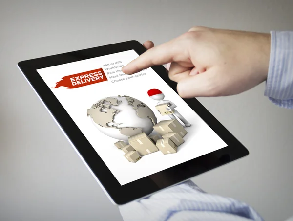 Sitio web de entrega expresa en pantalla de tableta — Foto de Stock