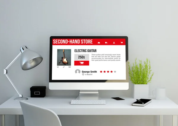 Computer con sito web di negozio di seconda mano sullo schermo — Foto Stock