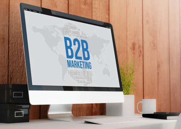 Workspace with computer showing b2b marketing — Stock Photo, Image