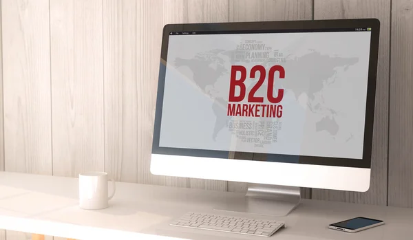 Espacio de trabajo con concepto de marketing b2c en pantalla — Foto de Stock