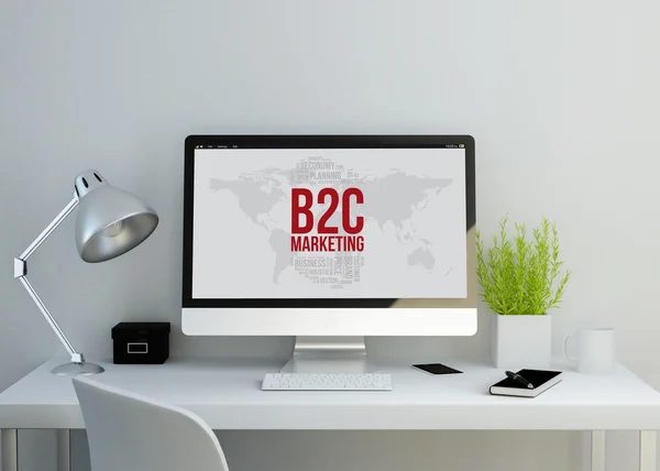 Pracovní prostor s konceptem b2c na obrazovce počítače — Stock fotografie