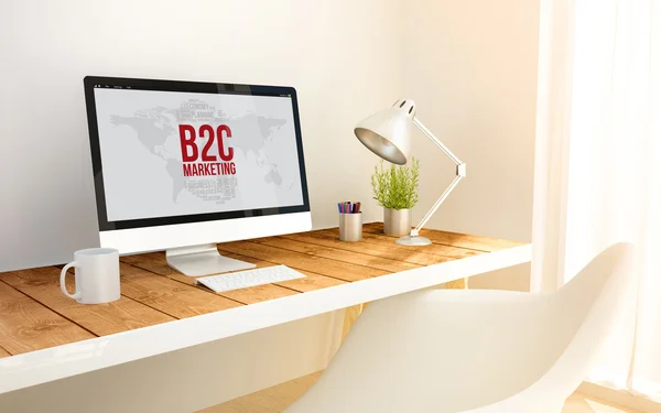 与 b2c 概念在计算机屏幕上的工作场所 — 图库照片