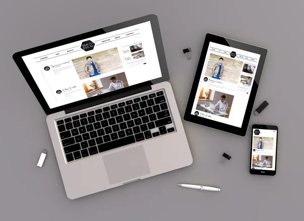 Fashion blog on responsive devices screens — Stock Photo, Image