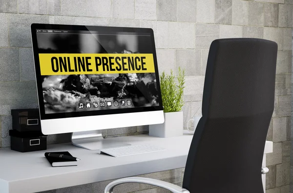 Industrial workspace showing online presence — Stock Photo, Image