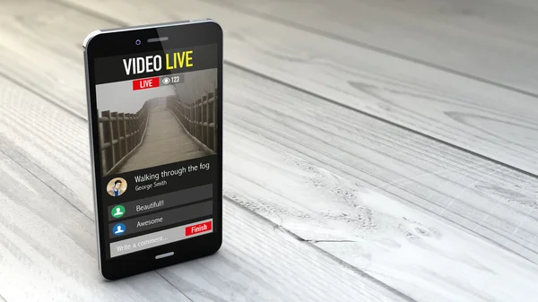 Smartphone met video live-applicatie — Stockfoto