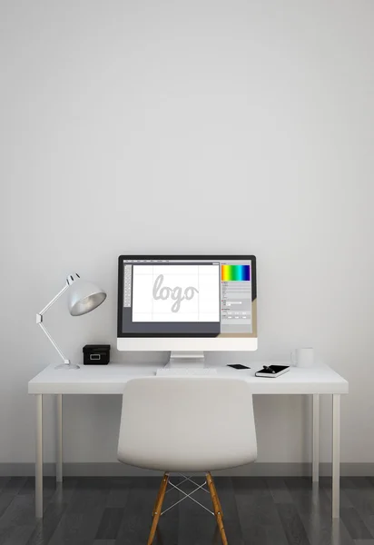 Espaço de trabalho limpo com software de design gráfico — Fotografia de Stock