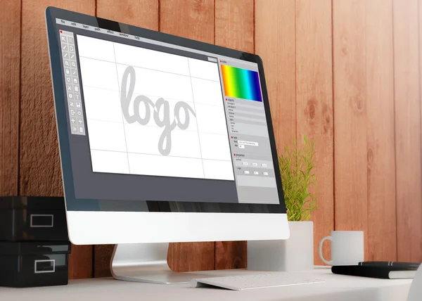 Modern workspace with computer graphic design — Stock Photo, Image