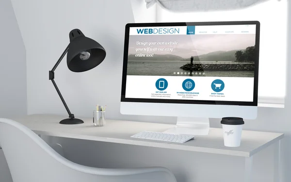 Bureaublad werkruimte rendering webdesign — Stockfoto