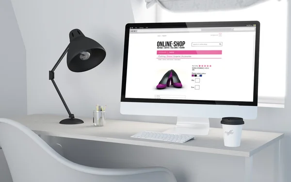 Bureaublad werkruimte rendering-online-shop — Stockfoto
