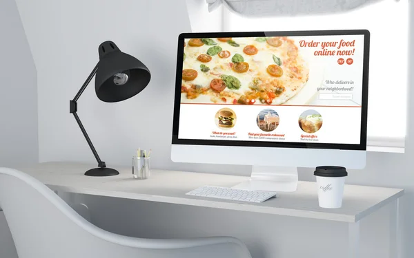 Desktop area kerja rendering pemesanan makanan — Stok Foto