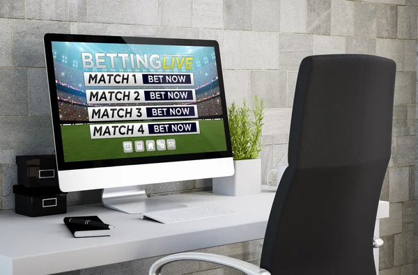 Workspace showing betting website on screen — Stock Photo, Image