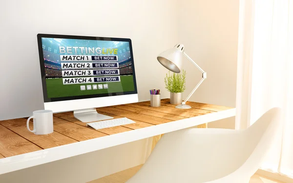 Workspace with live betting screen — Stock Photo, Image